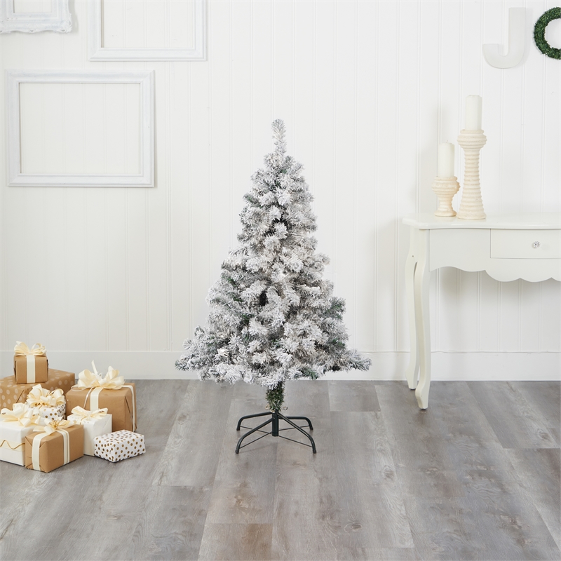 Nearly Natural 4ft Flocked Rock Springs Spruce Artificial Green Christmas Tree