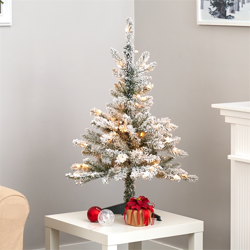 Nearly Natural 3ft Flocked West Virginia Spruce Christmas Tree w/50 Clear Lights