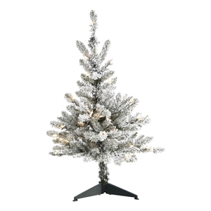 Nearly Natural 3ft Flocked West Virginia Spruce Christmas Tree w/50 Clear Lights