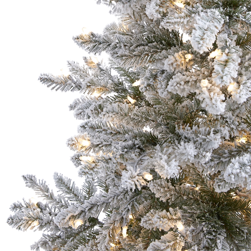 Nearly Natural 6ft Flocked West Virginia Spruce Christmas Tree w/300 Clear Light
