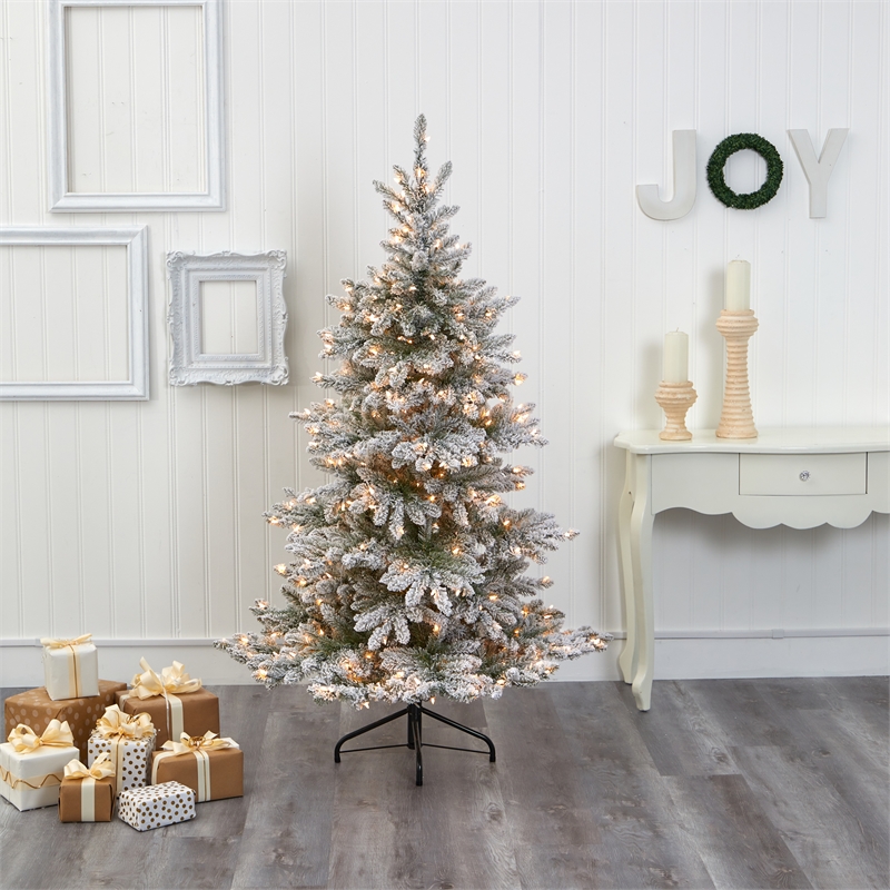 Nearly Natural 6ft Flocked West Virginia Spruce Christmas Tree w/300 Clear Light