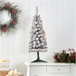 Nearly Natural 3ft Flocked Pencil Christmas Tree with 50 Clear Lights in White