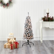 Nearly Natural 4ft Flocked Pencil Christmas Tree with 100 Clear Lights in White