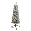 Nearly Natural 4ft Flocked Pencil Christmas Tree with 100 Clear Lights in White
