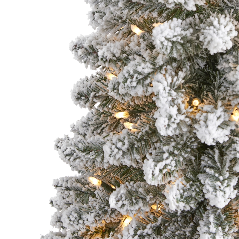 Nearly Natural 6ft Flocked Pencil Christmas Tree w/ 300 Clear Lights