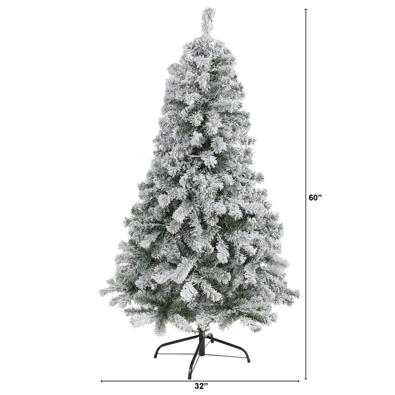Nearly Natural 5ft Flocked Rock Springs Spruce Artificial Green Christmas Tree