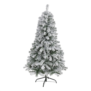 Nearly Natural 5ft Flocked Rock Springs Spruce Artificial Green Christmas Tree