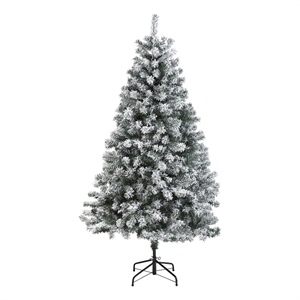 Nearly Natural 6ft Flocked Rock Springs Spruce Artificial Green Christmas Tree