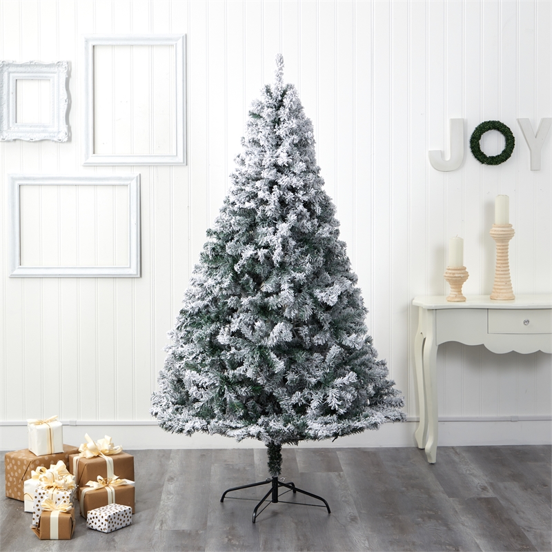 Nearly Natural 7ft Flocked Rock Springs Spruce Christmas Tree