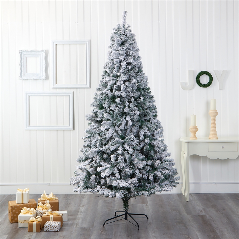 Nearly Natural 8ft Flocked Rock Springs Spruce Artificial Green Christmas Tree