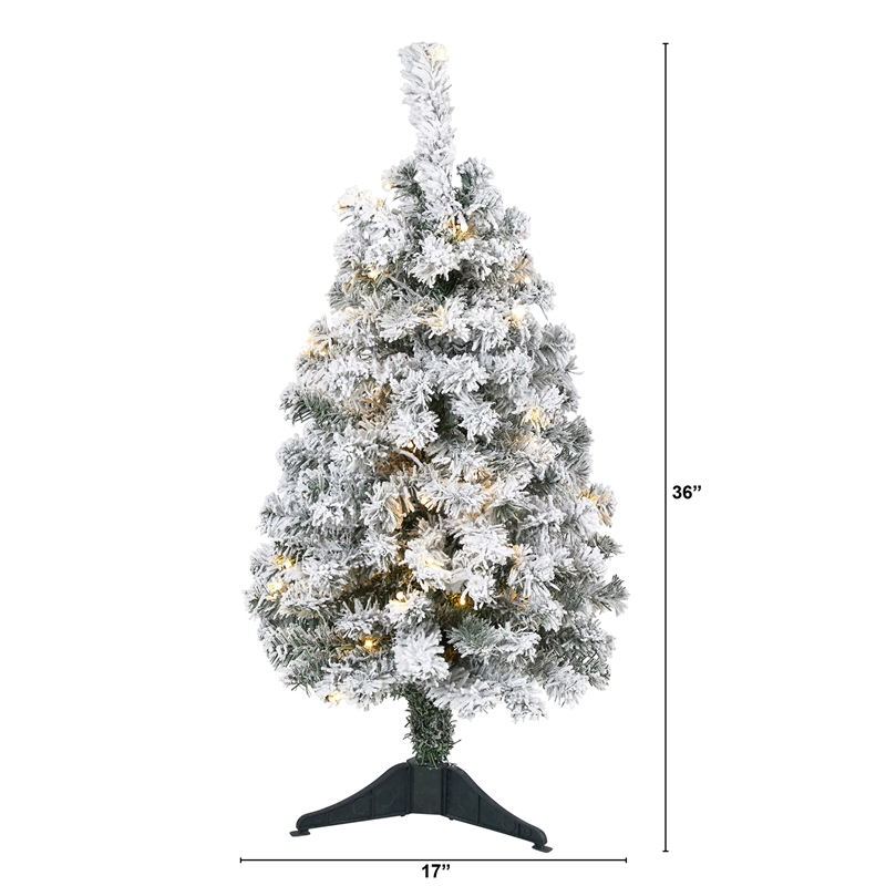 Nearly Natural 3ft Flocked Rock Springs Spruce Christmas Tree w/ 50 Clear LED