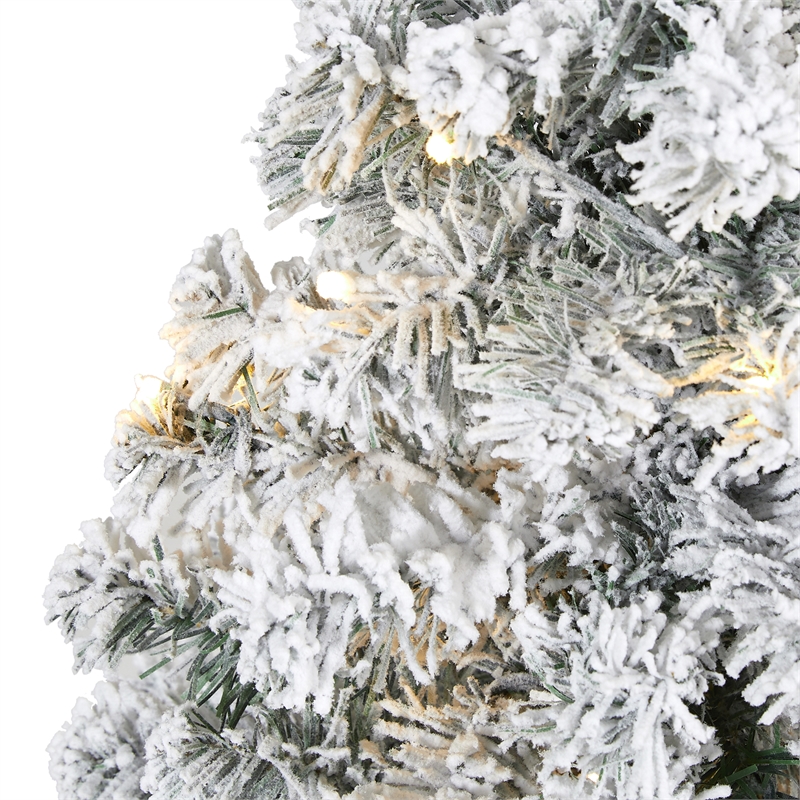 Nearly Natural 3ft Flocked Rock Springs Spruce Christmas Tree w/ 50 Clear LED