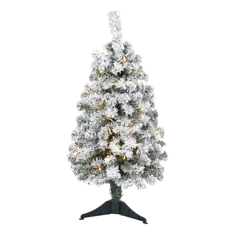 Nearly Natural 3ft Flocked Rock Springs Spruce Christmas Tree w/ 50 Clear LED