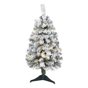 Nearly Natural 3ft Flocked Rock Springs Spruce Christmas Tree w/ 50 Clear LED