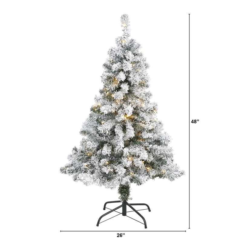 Nearly Natural 4ft Flocked Rock Springs Spruce Christmas Tree w/ 100 Clear LED