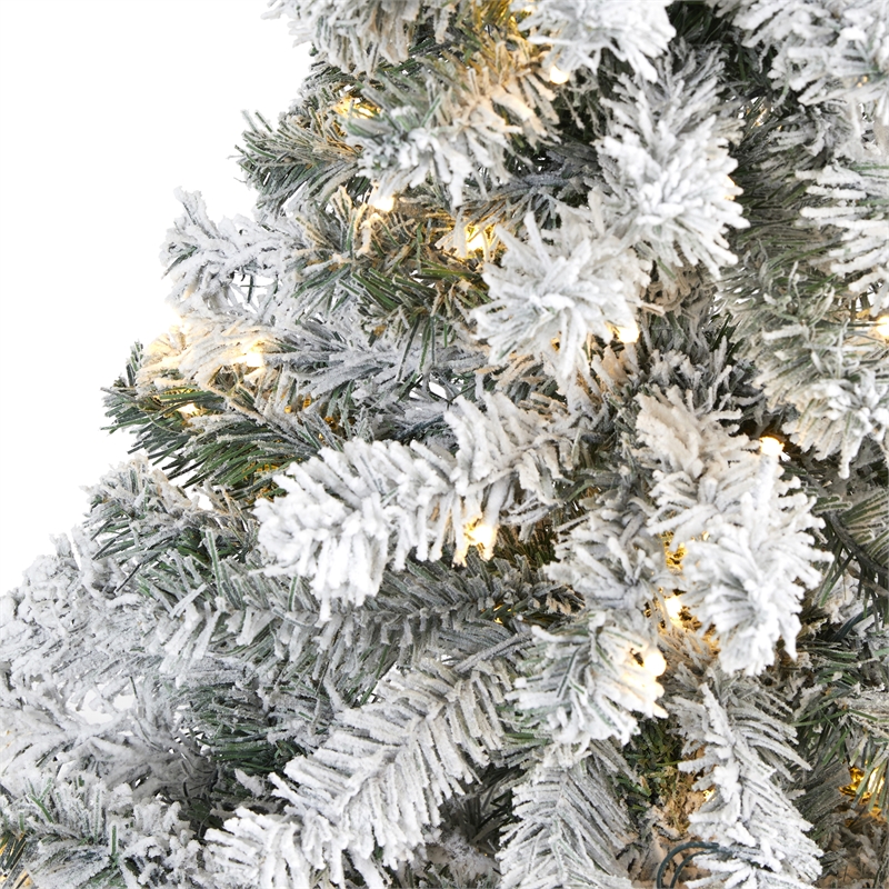 Nearly Natural 4ft Flocked Rock Springs Spruce Christmas Tree w/ 100 Clear LED