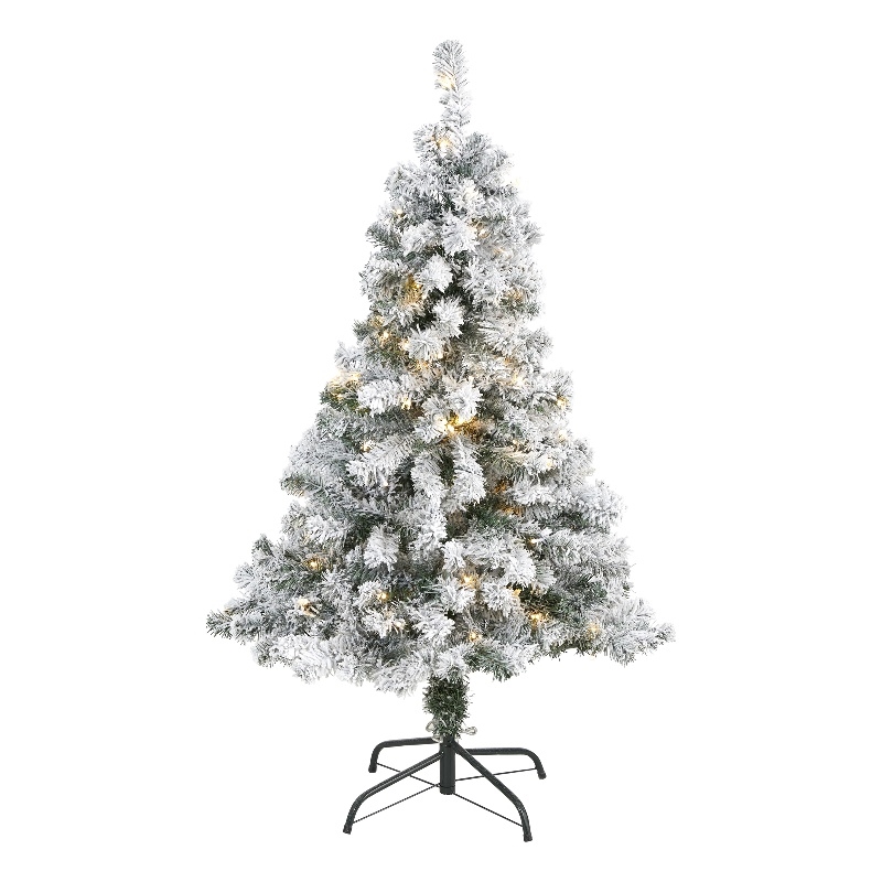Nearly Natural 4ft Flocked Rock Springs Spruce Christmas Tree w/ 100 Clear LED