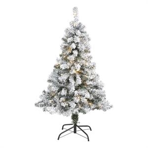 Nearly Natural 4ft Flocked Rock Springs Spruce Christmas Tree w/ 100 Clear LED
