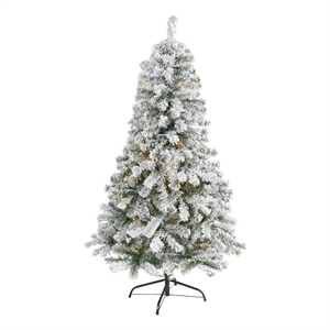 Nearly Natural 5ft Flocked Rock Springs Spruce Christmas Tree w/ 150 Clear LED