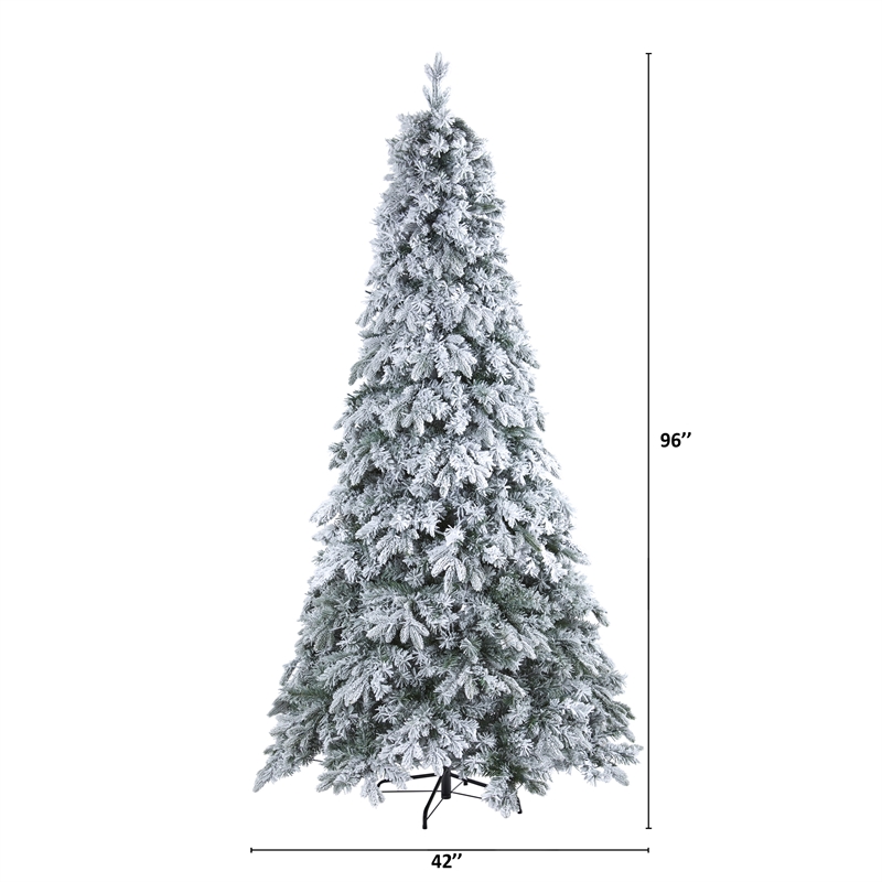 Nearly Natural 8ft Flocked Vermont Mixed Pine Christmas Tree w/ 600 LED