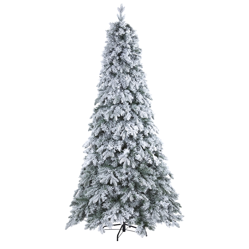 Nearly Natural 8ft Flocked Vermont Mixed Pine Christmas Tree w/ 600 LED