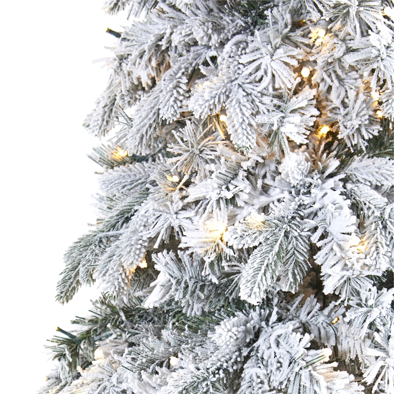 Nearly Natural 8ft Flocked Vermont Mixed Pine Christmas Tree w/ 600 LED