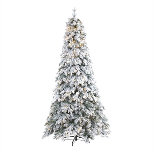 Nearly Natural 8ft Flocked Vermont Mixed Pine Christmas Tree w/ 600 LED