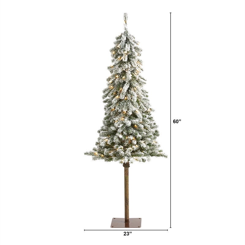 Nearly Natural 5ft Flocked Alpine Christmas Tree w/ 150 Lights