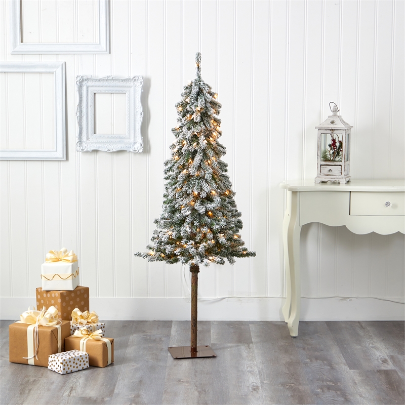 Nearly Natural 5ft Flocked Alpine Christmas Tree w/ 150 Lights