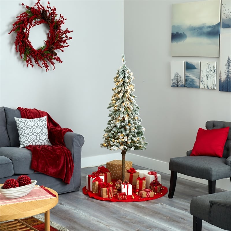 Nearly Natural 5ft Flocked Alpine Christmas Tree w/ 150 Lights