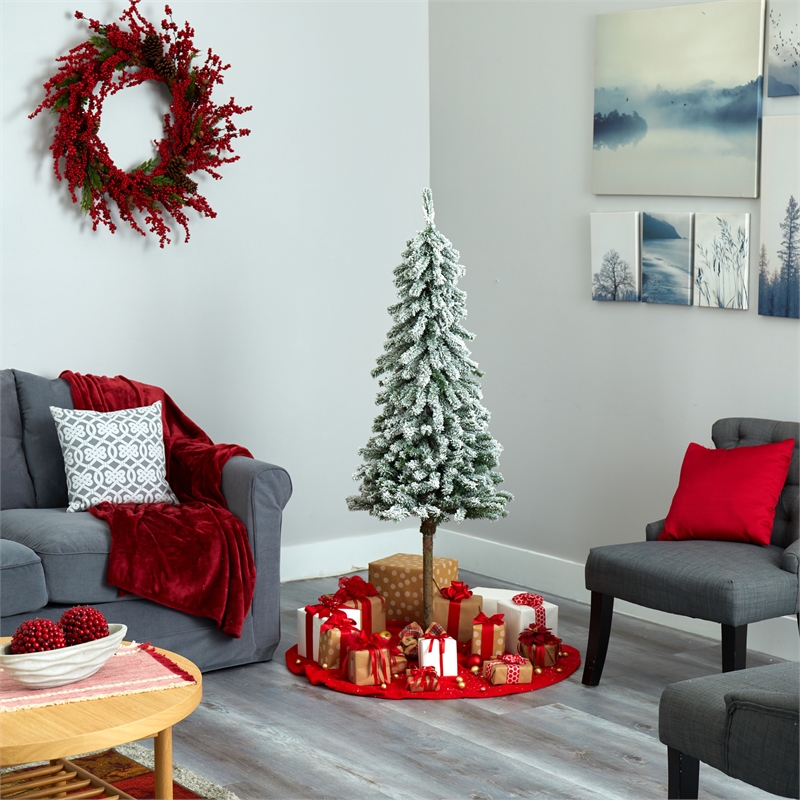 Nearly Natural 5ft Flocked Alpine Christmas Tree w/ 150 Lights