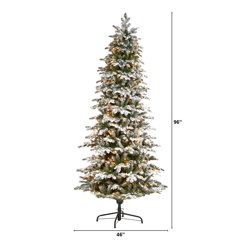 Nearly Natural 8ft Flocked North Carolina Fir Christmas Tree w/ 650 White Lights