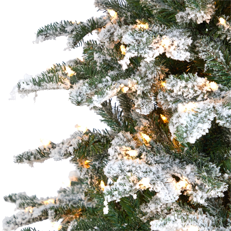 Nearly Natural 8ft Flocked North Carolina Fir Christmas Tree w/ 650 White Lights