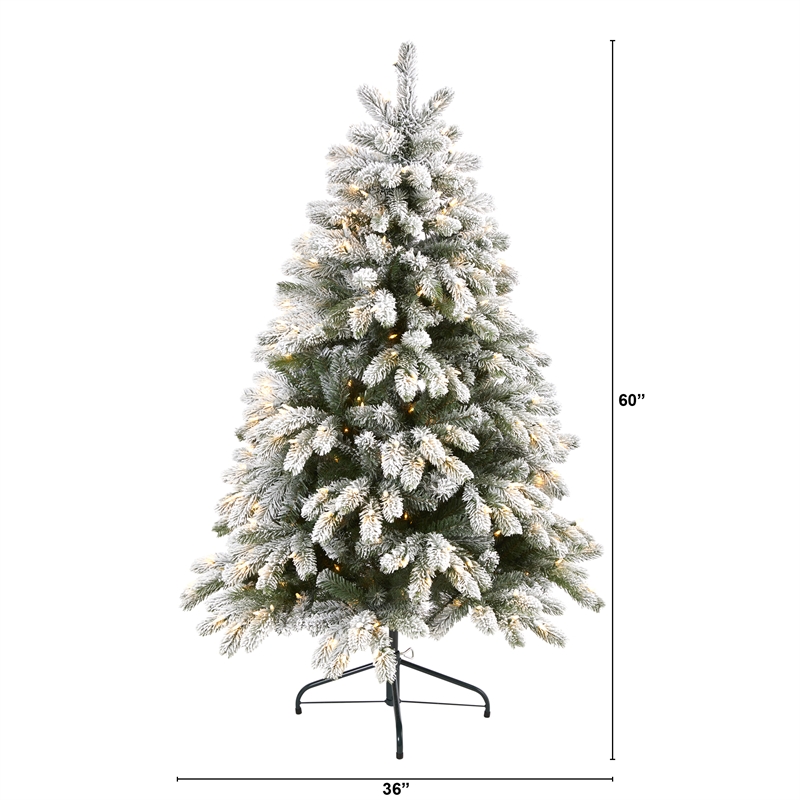 Nearly Natural 5ft Flocked South Carolina Spruce Christmas Tree w/ 300 Lights