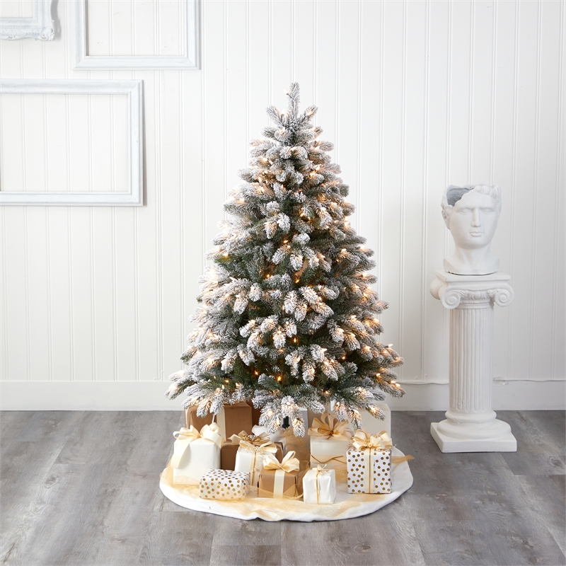 Nearly Natural 5ft Flocked South Carolina Spruce Christmas Tree w/ 300 Lights