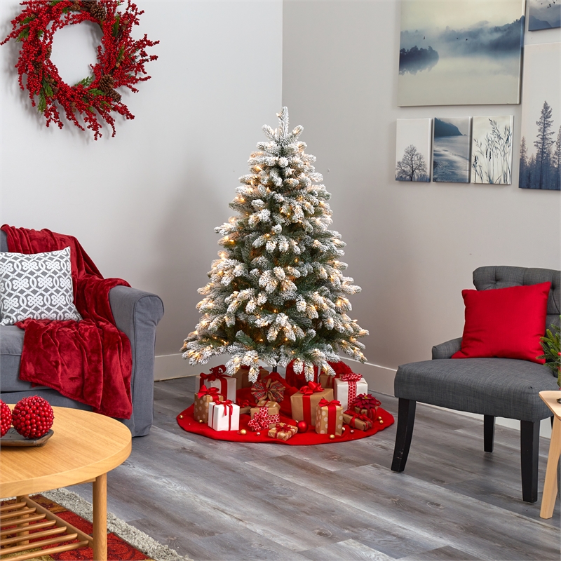 Nearly Natural 5ft Flocked South Carolina Spruce Christmas Tree w/ 300 Lights