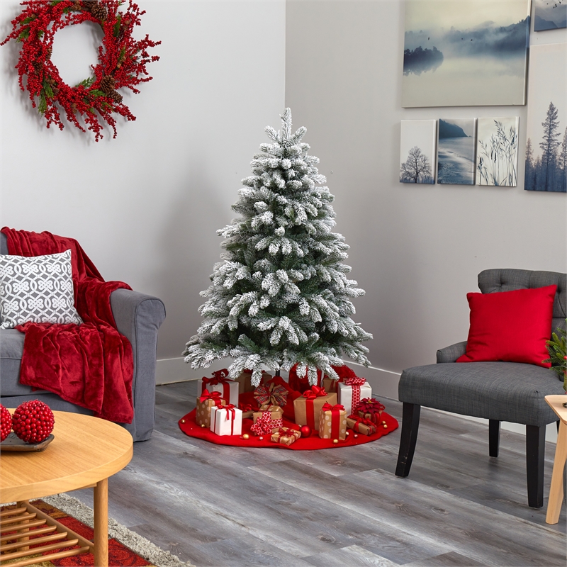 Nearly Natural 5ft Flocked South Carolina Spruce Christmas Tree w/ 300 Lights