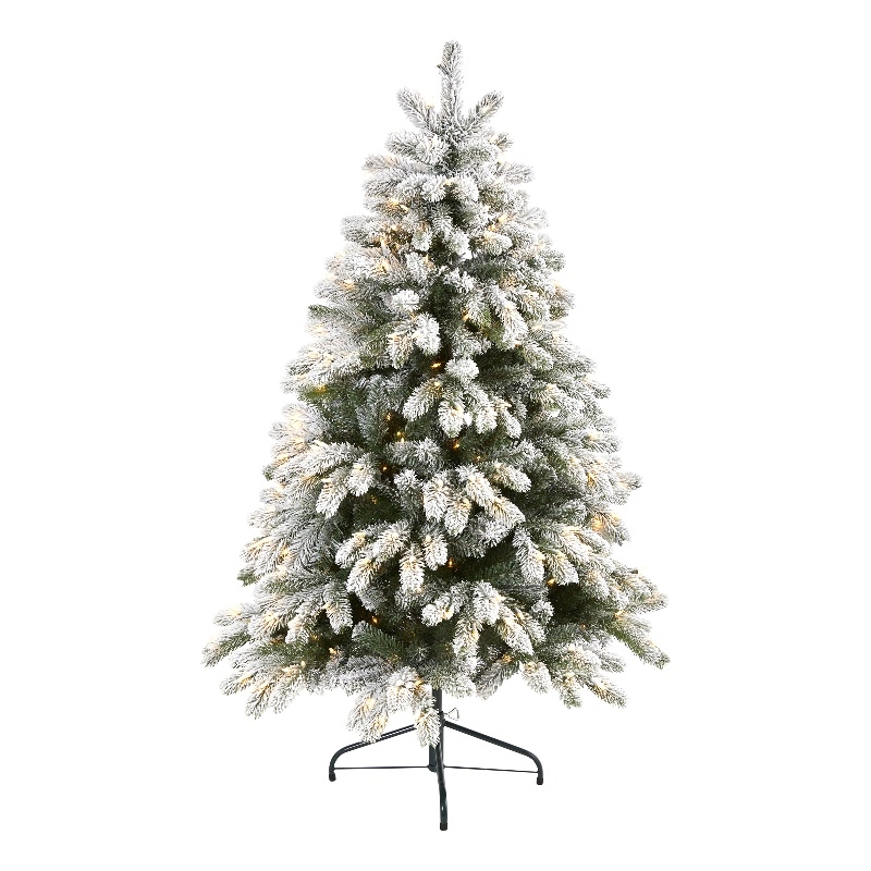 Nearly Natural 5ft Flocked South Carolina Spruce Christmas Tree w/ 300 Lights