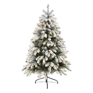 Nearly Natural 5ft Flocked South Carolina Spruce Christmas Tree w/ 300 Lights