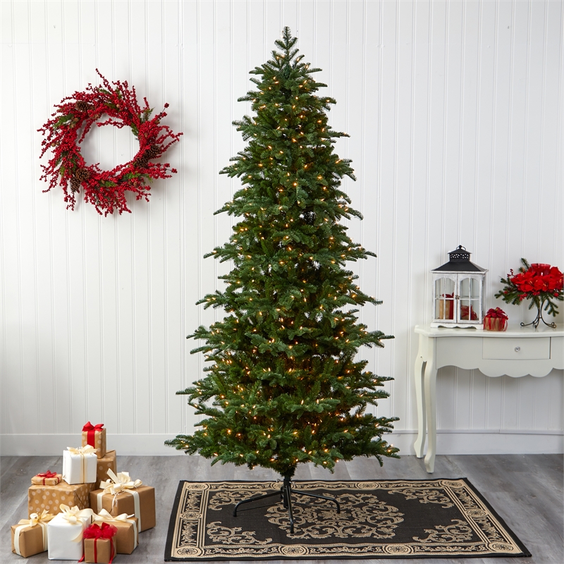 Nearly Natural 8ft South Carolina Fir Christmas Tree w/ 650 Clear LED Lights
