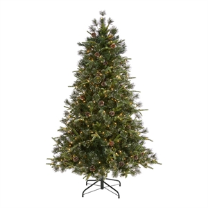 Nearly Natural 6ft Snowed Tipped Clermont Mixed Pine Christmas Tree w/ 250 LED