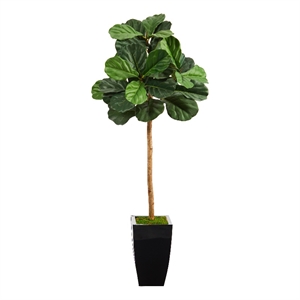 Nearly Natural 50&quot Fiddle Leaf Artificial Tree in Black Metal Planter in Green