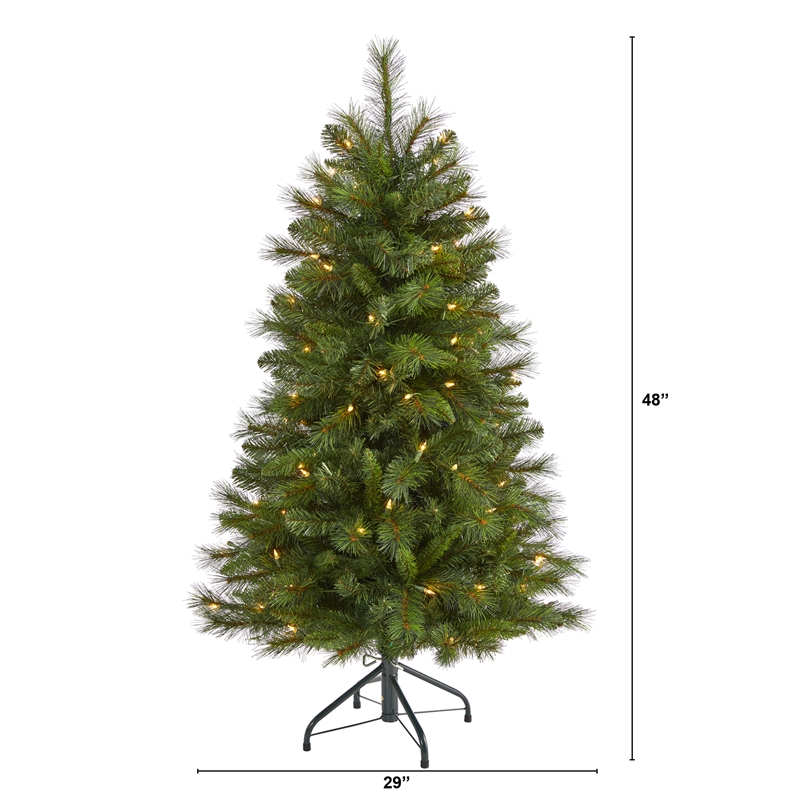 Nearly Natural 4ft West Virginia Mountain Pine Christmas Tree w/100 Clear Light
