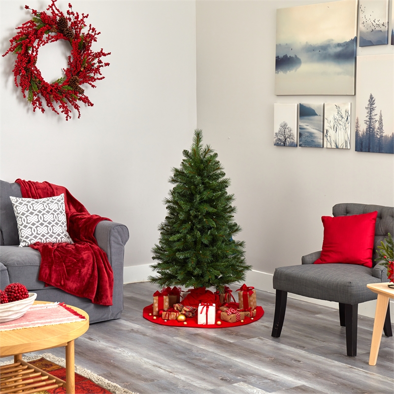 Nearly Natural 4ft West Virginia Mountain Pine Christmas Tree w/100 Clear Light