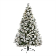 Nearly Natural 7ft Flocked Oregon Pine Christmas Tree w/ 400 Clear Lights