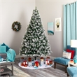 Nearly Natural 9ft Flocked Oregon Pine Christmas Tree w/ 600 Clear Lights