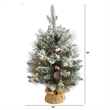 Nearly Natural 2ft Flocked Christmas Tree w/ 30 Clear Lights