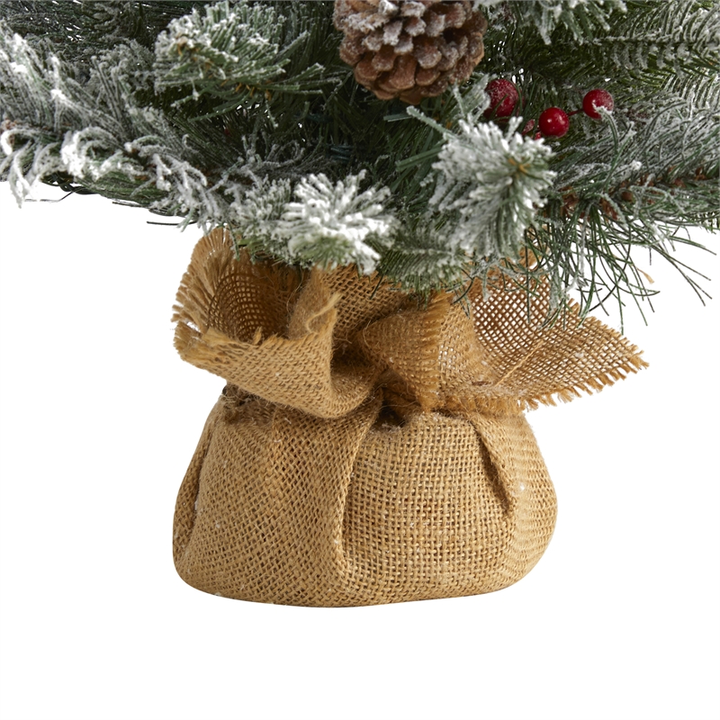 Nearly Natural 2ft Flocked Christmas Tree w/ 30 Clear Lights
