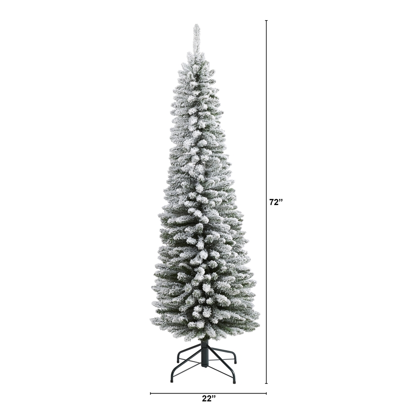 Nearly Natural 6ft Flocked Pencil Artificial Christmas Tree