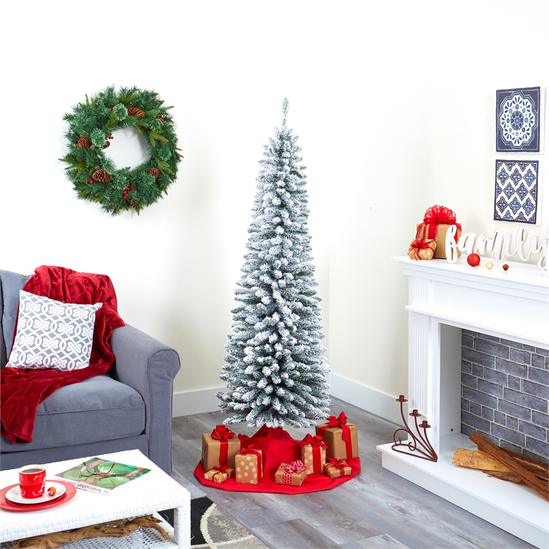 Nearly Natural 6ft Flocked Pencil Artificial Christmas Tree